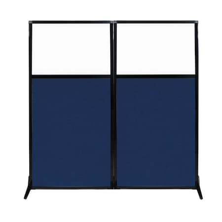 Versare Work Station Screen 66" x 70" Navy Blue Fabric With Clear Window 1840203
